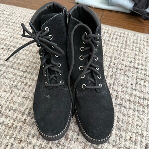 Vaneli Black Lace-Up Ankle Boots